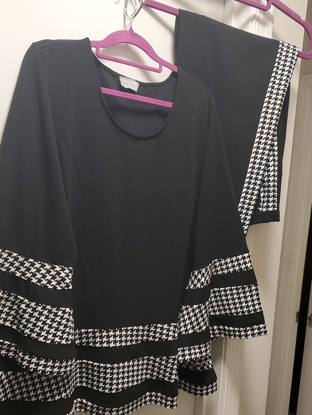 Black and White Houndstooth Trim Women's Dress
